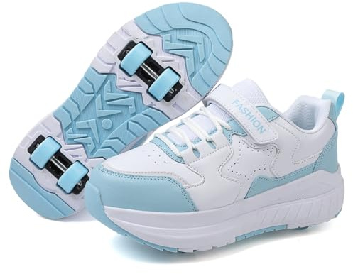 Fansu Zapatos con Ruedas para Niñas y Niños, Zapatillas con 4 Ruedas Extraíbles, Patines Multiusos 2 en 1, Zapatillas Deportivas al Aire Libre Retráctil