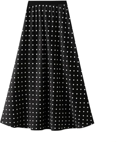 Falda Mujer Lunares A-Línea Satinada Flotante Midi Larga Cintura Elástica Plisada Moderna Elegante Casual