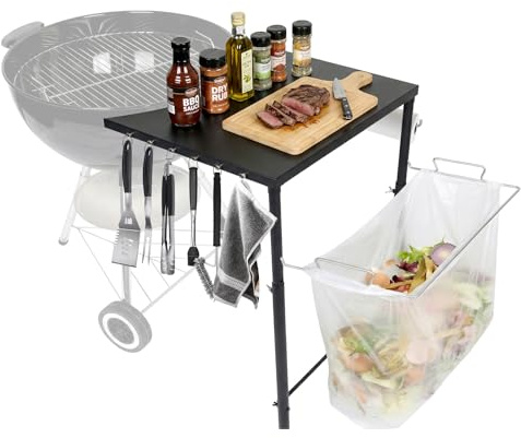 Denmay Grill sidobord för Weber Kettle 47/57/67 cm kulgrill, sidobord för Weber Smokey Mountain 47/57 cm grill, Master-Touch träkolgrill, premium grilltillbehör, träkol konisk grillbord