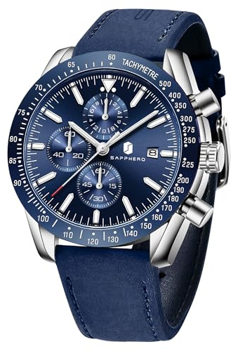 BENYAR by Relojes Hombre Cronografo Analógico de Cuarzo Impermeable Luminoso Fecha Reloj Pulsera Hombre Casual Diseñador Banda de Cuero Elegante Regalo