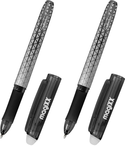 Online magiXX erasable pen Black I Gel pen with eraser I Rub out ballpoint pen with gel refill black, refillable, medium tip I Rollerball pen for kids, adults, school (Pack of 2)