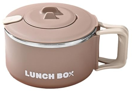 Bol à nouilles haute capacité – Cuisinière de 1200 ml avec couvercle, bol instantané portable en acier inoxydable, facile à nettoyer, passe au micro-ondes | Nouilles instantanées japonaises pour