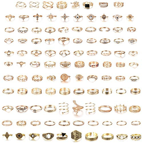 WBDWWTD 108st Midi Ring Bohemian Knuckle Ring Sets Mode Finger Vintage Rose Gold/Golden Stapelbara Ringar för kvinnor Knuckle Midi Rings