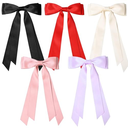 Cute Satin Ribbon Bowknot Hair Bows Clip with Clamps for Girls,5Pcs