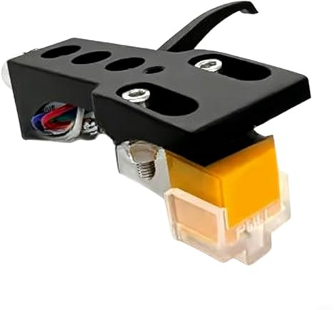 AT91 MM Kit de pastillas y carcasa de aguja de aleación de aluminio para tocadiscos, accesorios de reproductor de discos de vinilo con soporte de aguja de fibra de carbono, amarillo (negro)