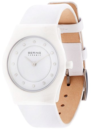 BERING Damen Analog Quarz Ceramic Collection Armbanduhr mit Kalbsleder Armband und Saphirglas 32030-659
