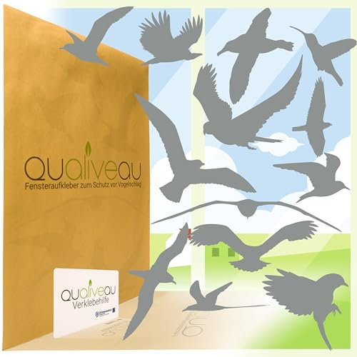 Qualiveau® 12-30cm Große Fensterbilder Aufkleber zum Schutz vor Vogelschlag, Komplettset mit Verklebehilfe, Grau