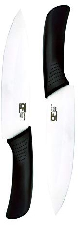 EUROXANTY Cuchillo con Hoja cerámica | Cerámica de Zirconia | Hoja extra Afilada | Resistente a la abrasión | Mango ergonómico | Corte preciso | 20 cm | (NEGRO 2 UNIDADES)
