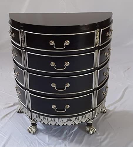 Kunibert Commode antique Louis Seize - Buffet - Couleur : noir et argent - Largeur : 67 cm