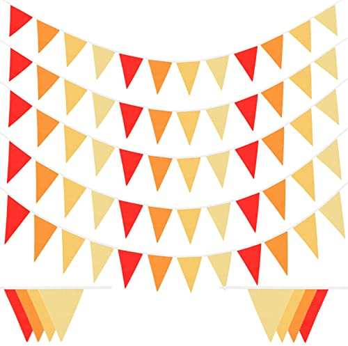 Laipuke Bandierine Colorate Tessuto, 10M Ghirlanda di Bandierine con 40 Pezzi Bandiere Triangolari Stoffa Rosso Arancione e Giallo, Decorazioni per Carnevali Compleanno Matrimonio Interni Esterni