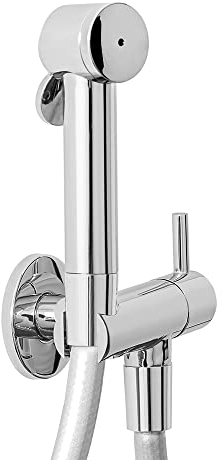 Inbagno Set doccetta igienica per WC e Bidet, idroscopino Shut-off Completo di Supporto con Rubinetto Arresto (ABS Cromo)
