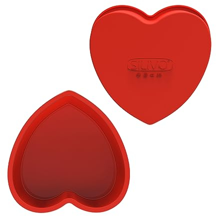 SILIVO Silicone Tortiera Forma di Cuore 20cm, 2 Pezzi Stampo Torta Cuore 20 cm, Antiaderente Stampo Silicone Per Cottura Torte a Cuor