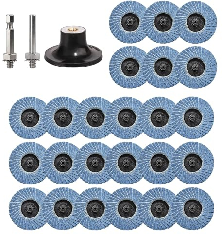 Yeeliv 27 Stück Fächerscheiben Set, 2 Zoll/50mm Schleifscheiben Körnung 40/60/80/120, Zirkonkorund Schruppscheibe für Metall Holz Stahl, Schnellwechsel-Scheiben mit Disc Pad Holder und Rundstange