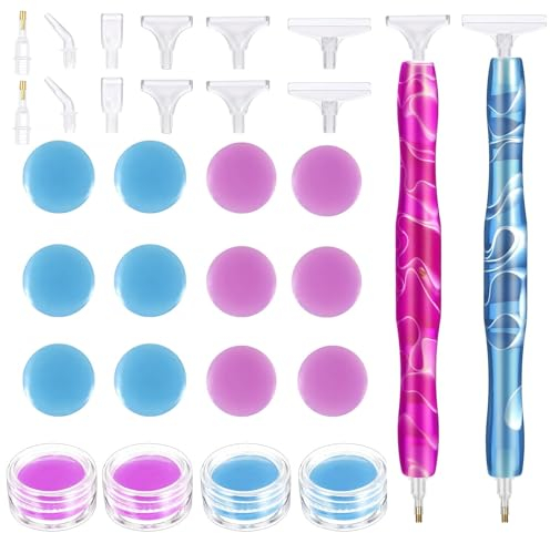 DNWFZ 2 Stück Diamond Painting Stifte Diy 5D Diamant Malerei Stift Kits und Werkzeuge Kunstharz-Diamant-Malstift für Erwachsene Und Kinder Kunst Handwerk Mit 12 Stücke Ersatz Stiftköpfe