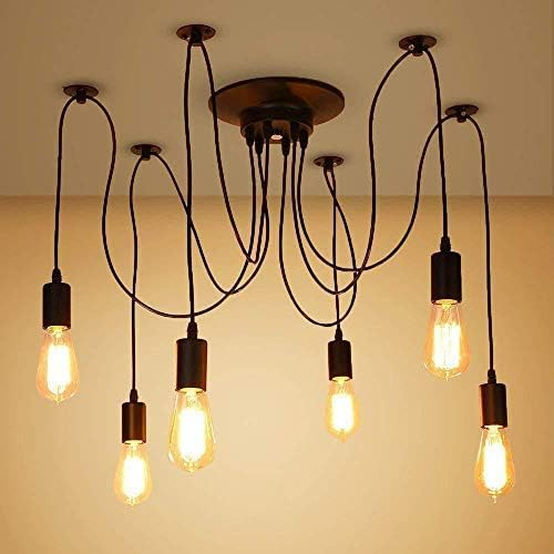 Lightess Lámparas de Araña Industrial 6 Luces, Iluminación Colgante Vintage DIY E27, Luz Colgantes de Longitud Regulable Máx 60W para Dormitorio Salón Comedor