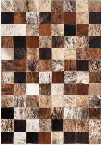 Alfombra de cuero de vaca Alfombra de vaca real Alfombra de área personalizada de cuero genuino Patrón natural real Occidental Sur Único Boho Decor de la casa Alfombras de piel de vaca,6x4 Feet