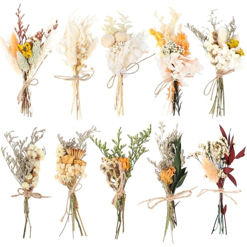 JULBEAR Trockenblumenstrauß Klein, 10 Bündel Mini Trockenblumen Trockenblumen zum Basteln Getrocknete Blumen Trockenblumenstrauß DIY Trockenblumen für Handwerk Kunst Hochzeitsdekoration