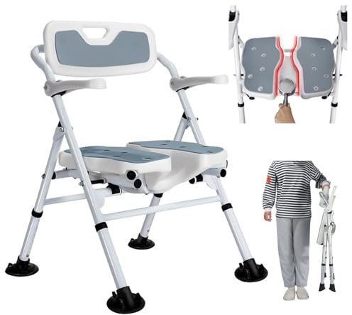 NJUN Duschstuhl Klappbar, Duschstuhl Aus Aluminium, Duschhocker HöHenverstellbar, Kein Zusammenbau Erforderlich, Rutschfestes Design, Duschstuhl Mit Armlehnen, Duschhocker 150 Kg