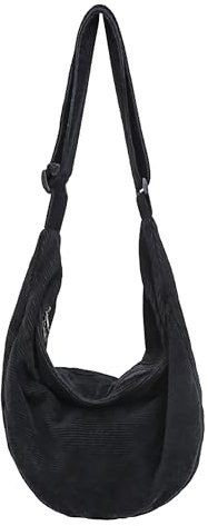 ibalulu Umhängetasche Damen Crossbody Bag, Cord Tasche Handtasche Damen Groß Casual Schultertasche mit Verstellbarer Schultergurt für Schule Büro Arbeit Reisen Ausflug Einkauf (Schwarz)