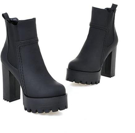 ENWIND Women's High Heeled Chelsea Ankle Boots Platform Fall Boots Chunky Block Heel Elastic Side Booties,Black,4 UK