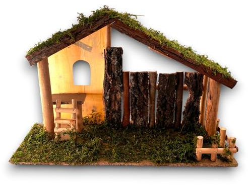 Generico Capanna Presepe Artigianale in Legno Naturale con Muschio - Dimensioni 48x18x29 cm - Perfetta per Presepi Tradizionali - Decorazione Natalizia Realistica Dettagliistica con Naturali