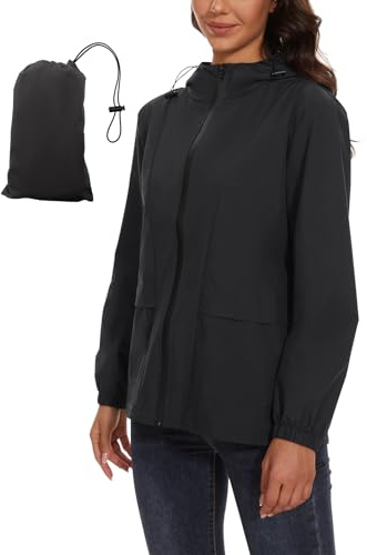 Molirex Chaqueta Impermeable Mujer con Capucha y Banda Reflectante, Chubasquero Ligero para Correr Senderismo Deportes