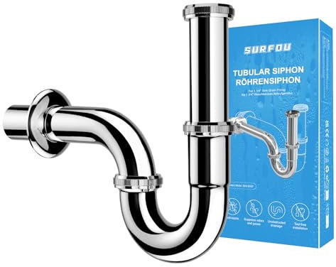 SURFOU Siphon Waschbecken Ablaufgarnitur G 1 1/4“, Abfluss Rohr Syphon Badezimmer Edelstahl Sifon Bad Set, Waschtisch Abflussrohr Röhrensiphon, Abflussgarnitur Waschbeckenabfluss Waschbeckenablauf