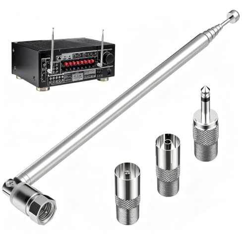 ANBOO FM-radioantenn, 75 ohm DAB teleskopisk inomhusantenn med F-typ hankontakt, för HiFi, AV-stereomottagare, minisystem, med 3 adaptrar, PAL, 3,5 mm, TV-honuttag