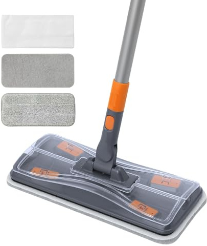 CLEANHOME Lightweight Flat Mop with 10 Disposable & 1 Washable Pads, Scrubber for Wet/Dry Hardwood Floor Cleaning, Tile Grout Cleaner, Microfiber for Laminate, Pet Hair Dust