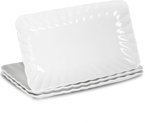 UIBFCWN Juego de 3 Platos Rectangulares Grandes de Porcelana (30x15,5 cm), Platos de Servir Rectangulares, Platos de Cerámica Blanca para Cenas, Fiestas, Apilables, Fiestas o en el Restaurante