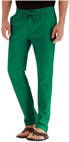 Generisch Chino Hose Herren Baumwolle Golfhose Casual Anzughose mit Gummizug Einfarbig Freizeithose Sommer Business Anzughosen Leichte Stoffhose Golf Hosen Sommerhose Grün L