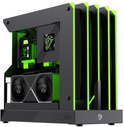 GAMEMAX Blade Concept Boîtier PC, Jeu ATX, Conception en air Libre, Griff RGB avec 277 LED, Compatible avec GPU NV50 avec Riser PCIe 4.0, Montage Vertical de GPU, Édition Mod Limitée, Noir