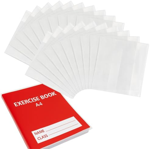 EXERZ A4 Book Covers 20 Pack Matt PVC Adjustable Sleeves for Notebooks | Fold To Fit Jackets Help Excercise Book Protect Coursework Schook Project Daily Study Notes