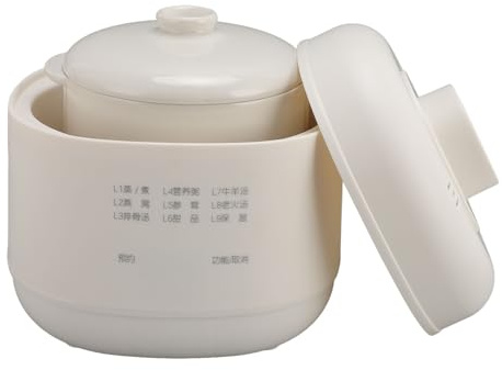 OEBUAFI Mini Olla Eléctrica para Estofado, Olla de Sopa de Cerámica, Olla de Cocción Lenta con Temporizador de 24 Horas, 9 Menús, Antiquemaduras Secas para el Hogar, Cocina, (Enchufe europeo 220V)