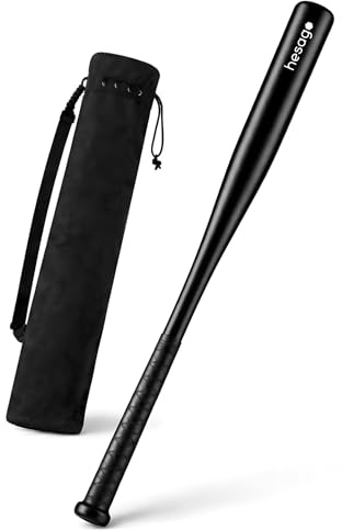 Hesago Mazza da Baseball in Acciaio Temprato Pesante – Mazza Baseball in Metallo Robusta con Impugnatura Antiscivolo Nero Opaco – con Borsa in Flanella e Sacchetto Richiudibile (25” / 63 cm – 0,9 kg)