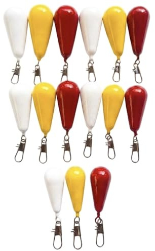 Generico Speciale Bolentino Kit 15 Piombi da Pesca Plastificati Bianco Rosso Giallo Pera Girella e Moschettone Piombo PM Fishing 20-30-40-50-60 gr Pesca dalla Barca Orata Pagello Sabiki