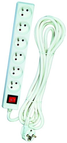 DIO - Bloc Multiprise 6 Prises 2P+T - Avec Interrupteur et Sécurité Enfant - Cordon H05VV-F 3G1 mm² - 4 m - Certifié Conforme NF - Usage Intérieur - Blanc - Protection Électrique Fiable