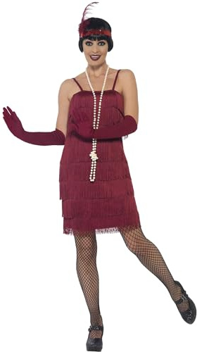 Smiffys Costume jeune fille délurée années 20, Rouge, avec robe longue, bandeau et gants Halloween