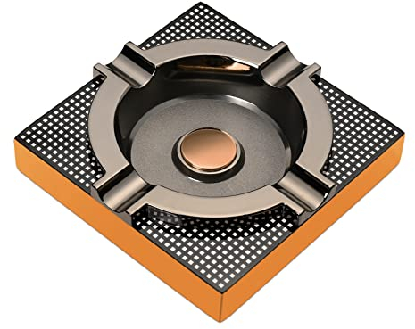 OILP Cigar Ashtray Metal Outdoor Cigar Cigarette Ashtray for Patio/Home Modern Table Cigar Ashtrays,Cigar Accessories Gifts for Men-(Square,Alloy)