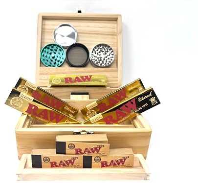 Raw Classic GOLD King Size Roach Filter Tips Rolling Box, Paper Gift Set For Fathers Day Christmas Birthdays (Raw 4)