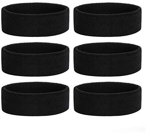 ONUPGO Fascia per il sudore da uomo e da donna, 3 pezzi, sportiva, traspirante, in spugna di cotone, assorbe il sudore (6 fasce per capelli, nero)