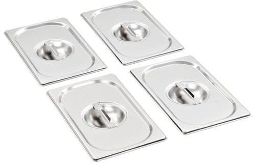'vidaXL GN 1/4 Pan Lids – Set of 4 Stainless Steel Silver Certified Gastronorm Dimensions for Universal Use, Scratch-, Easy to Clean