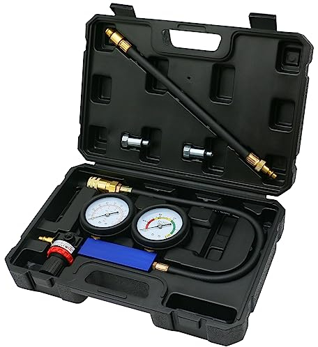 Druckverlust Tester Prüfgerät für Kraftstoffdruck,Druckverlustprüfer Kompressionstester Prüfwerkzeug Doppeldruckmessgerät （Schwarze Verpackung）