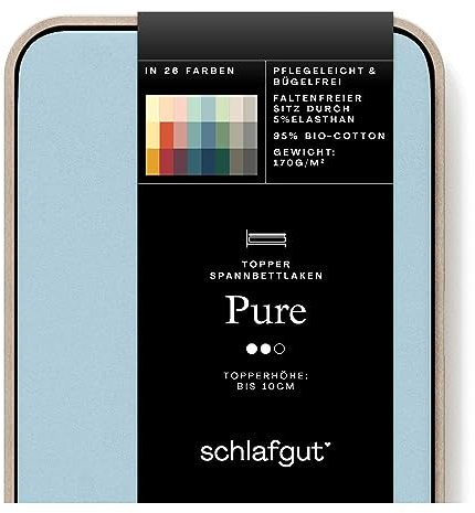 Schlafgut Pure Topper Spannbettlaken 180x200cm bis 200x220cm Blue Light, Spannbetttuch aus weicher Biobaumwolle