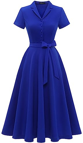 Wedtrend Abito da Cocktail Vintage da Donna, Linea A, Lunghezza Midi, con Scollo a V, Elegante, Abito da Sera, Abito da Cerimonia, blu royal, XXL