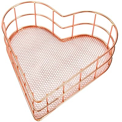 Cesta de Almacenamiento en Forma de Corazón Canasta de Almacenamiento de Hierro Forjado Organizador de Malla de Alambre de Metal para Oficina, Dormitorio, Baño, Cocina (Rosa Oro)
