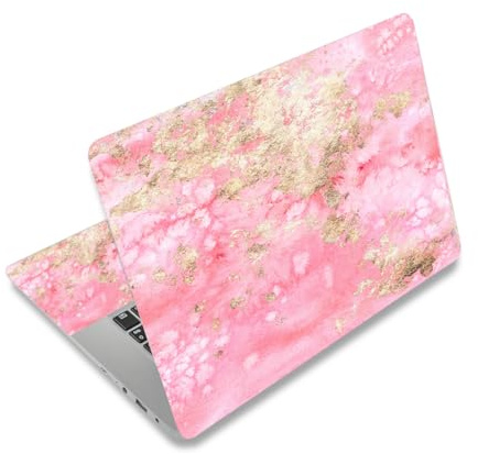 Laptop Skin Sticker Decal,12 13 13.3 14 15 15.4 15.6 inch Laptop Vinyl Skin Sticker Cover Art Protector Notebook PC (2 Wrist Pad Skins Included), Waterproof Removable, Pink Golden Marble