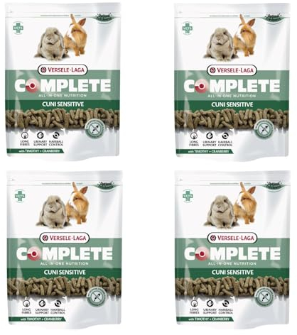 Versele-Laga Complete Cuni Sensitive | 4er Pack | 4 x 500 g | Alleinfuttermittel für Kaninchen | Unterstützend bei Haarballen | All-in-one Pellets | Von Tierärzten entwickelt