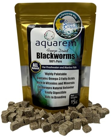 Super Cichlids Freeze Dried California Blackworms - All Natural - Perfect for Marine & Tropical Aquariums - High Protein, No Preservatives - Ideal Live Blackworms Alternative Fish Food (15 Grams)