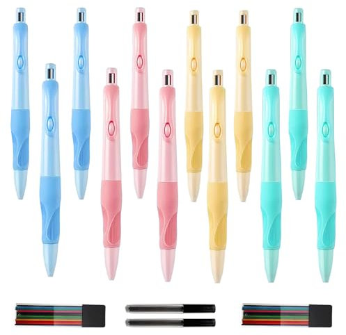 Druckbleistift Set für Kinder Ergonomisches, 12 niedliche Druckbleistift 2MM mit 96 HB schwarze Bleikerne, Druckbleistifte， 18-farbige Pen Nachfüllungen, Mechanical pencil，Bleistifte zeichnen set